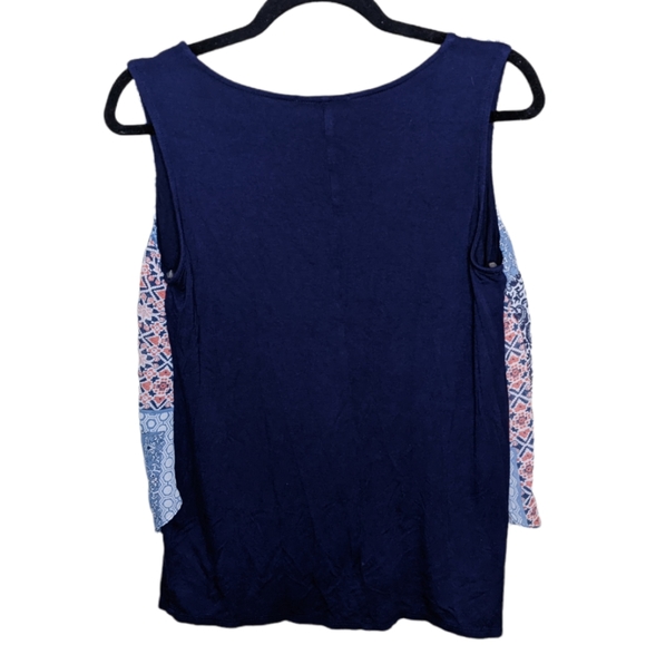 Corvia Sleeveless Blouse Women's Medium Blue Multicolor Print 🦋 - Picture 2 of 8